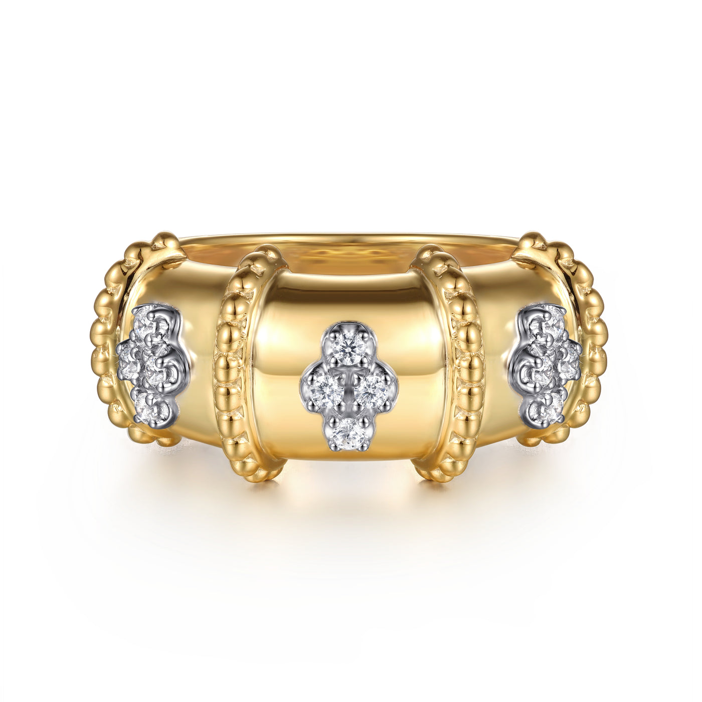 14K Yellow Wide Band Natural Diamond Ring Size 6.5