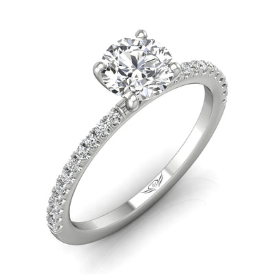 14K White Natural Diamond Semi-Mount Ring that accomodates a 6.50 mm Center