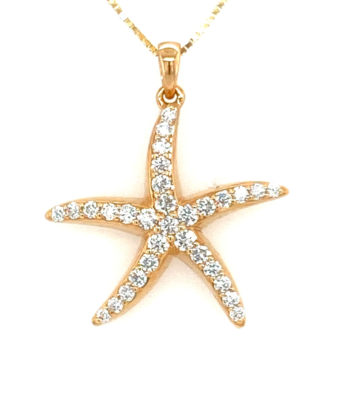 14K Yellow Natural Diamond Starfish Pendant