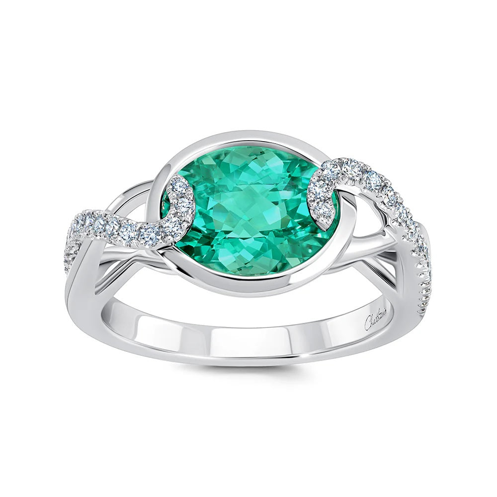 14K White Gold Chatham Chrysoberyl and Lab Grown Diamond Ring