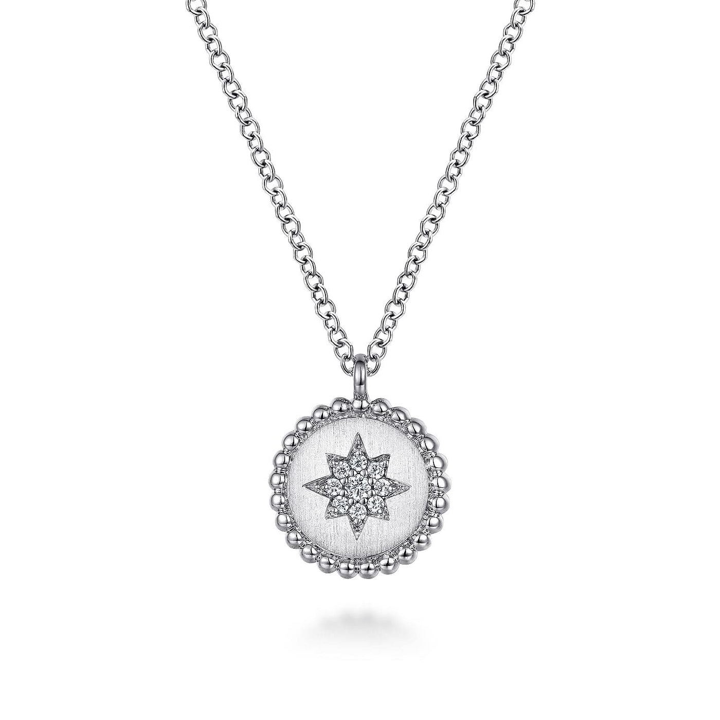 Sterling Silver Natural Diamond Star 17.5 inch Necklace