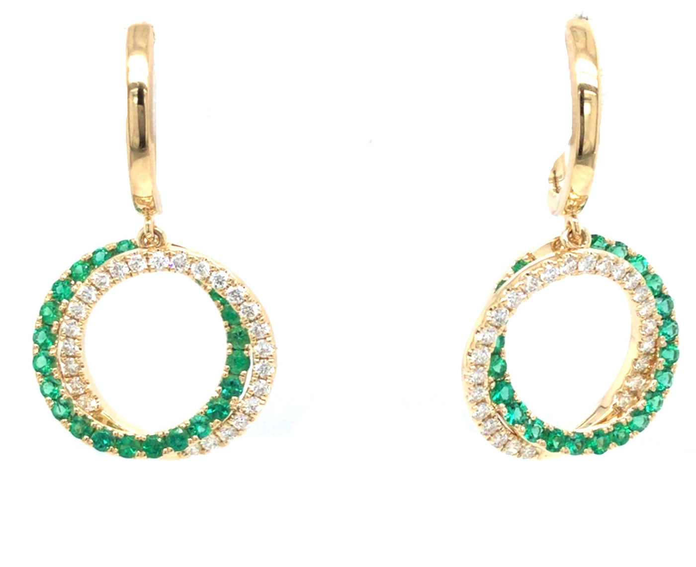 18K Yellow Emerald and Natural Diamond Circle Earrings
