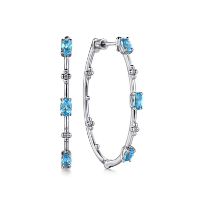 Sterling Silver Blue Topaz Hoop Earrings