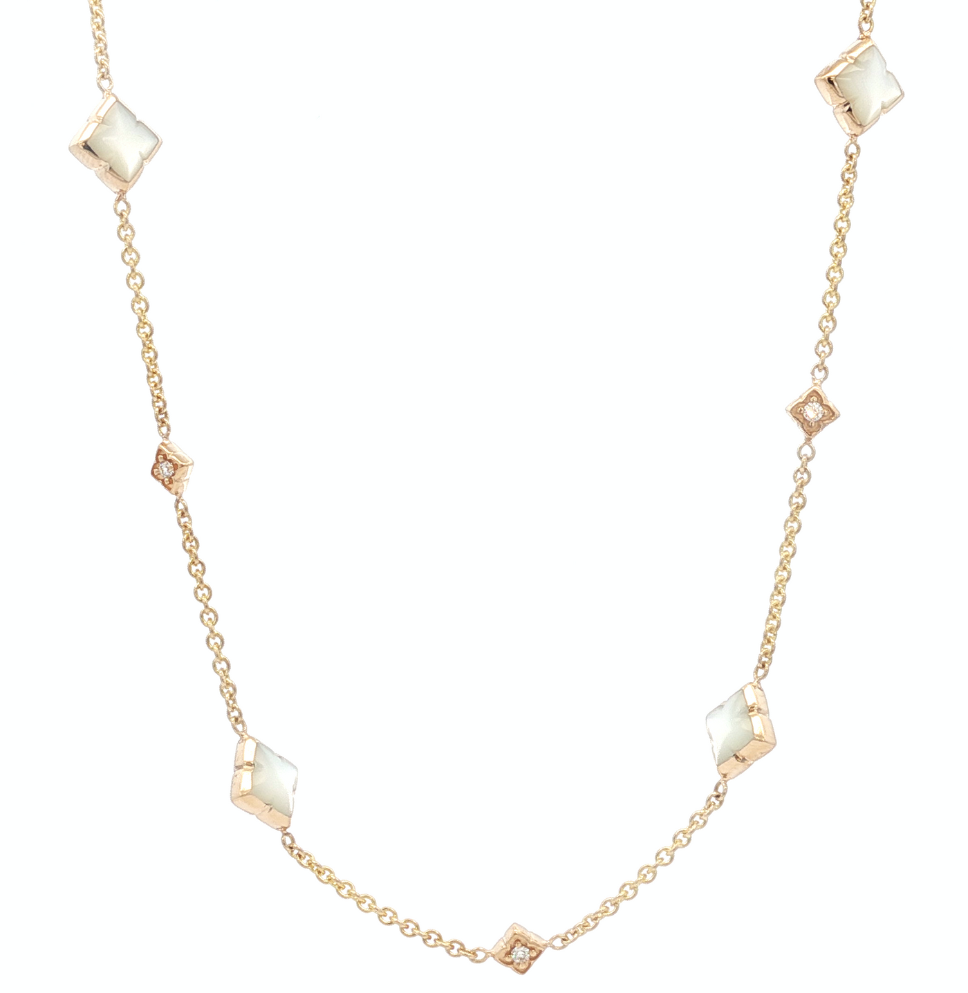 14K Yellow Gold Natural Diamond and Mother of Pearl Necklace