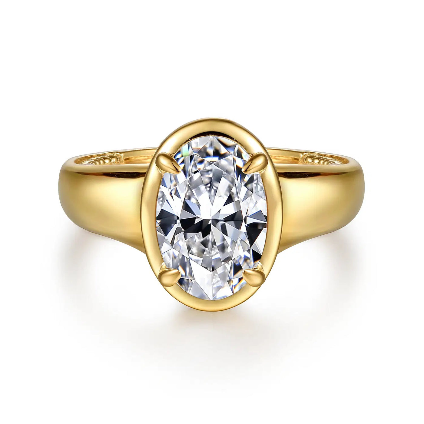 14K Yellow Natural Diamond Semi-Mount Ring that accomodates a 10.5 X 7 mm Center