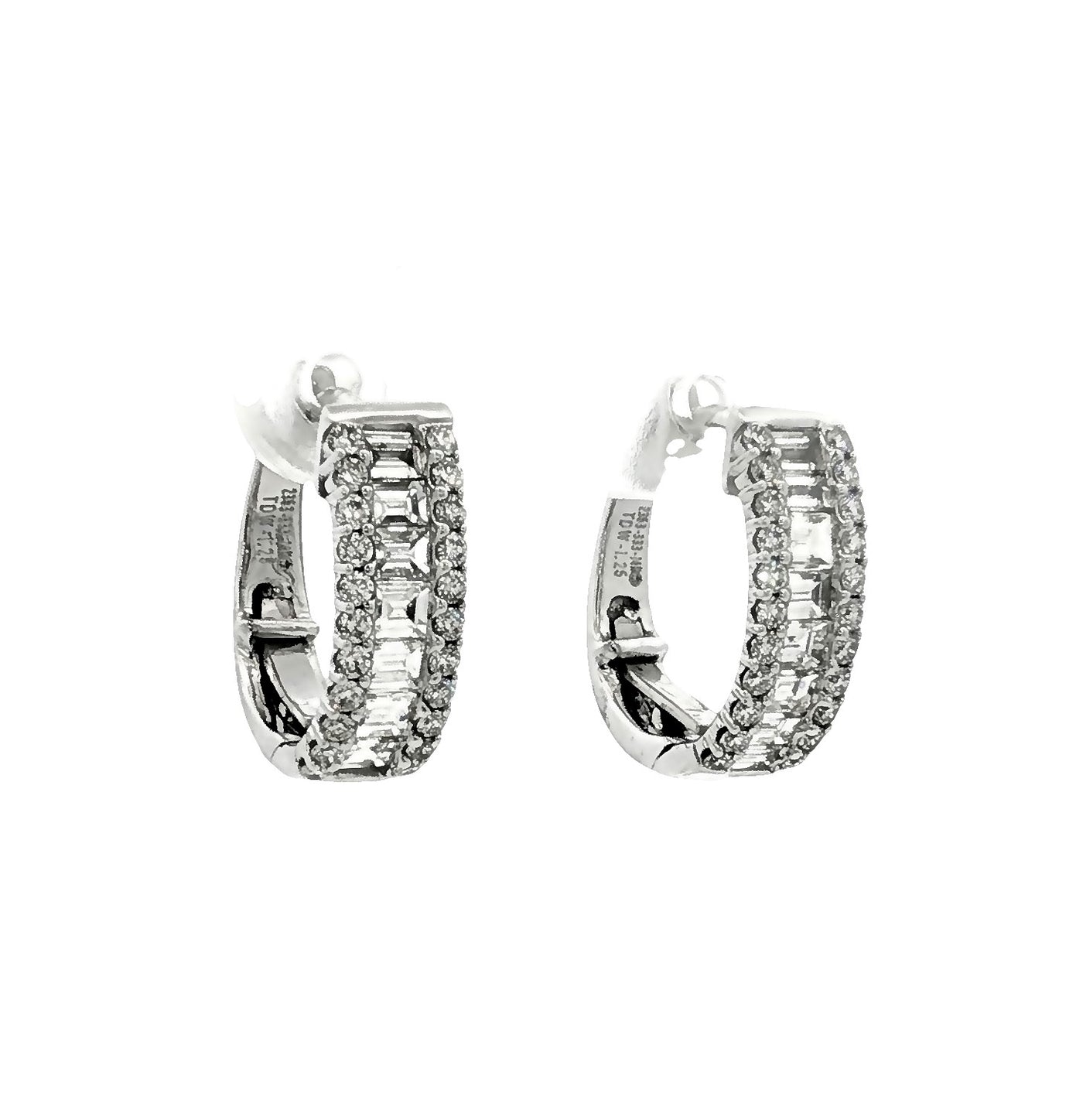 14K White Gold Natural Diamond Hoop Earrings