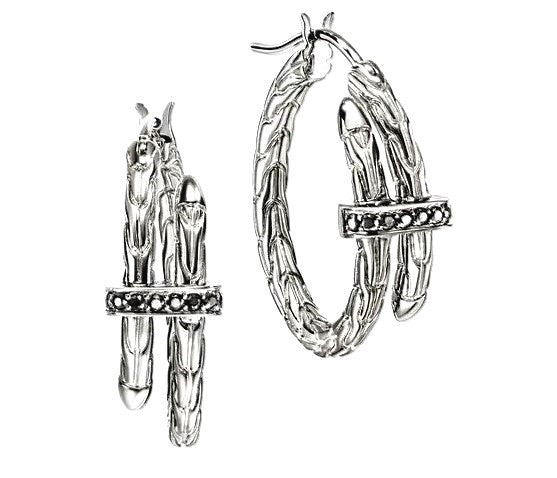 Sterling Silver Black Sapphire Spear Collection Hoop Earrings