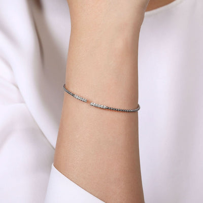 14K White Natural Diamond Cuff Bracelet