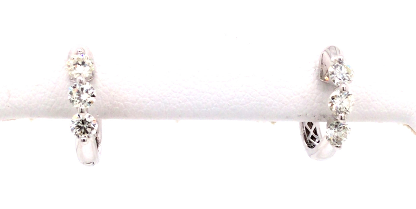 14K White Natural Diamond Huggie Earrings