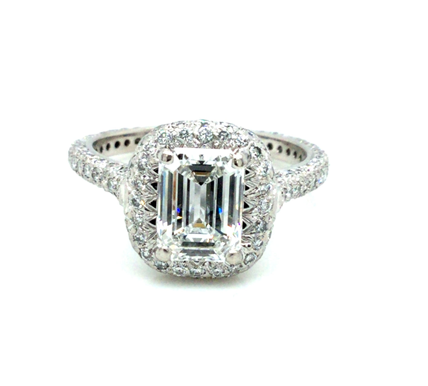 Platinum Emerald Cut Natural Diamond Halo Engagement Ring