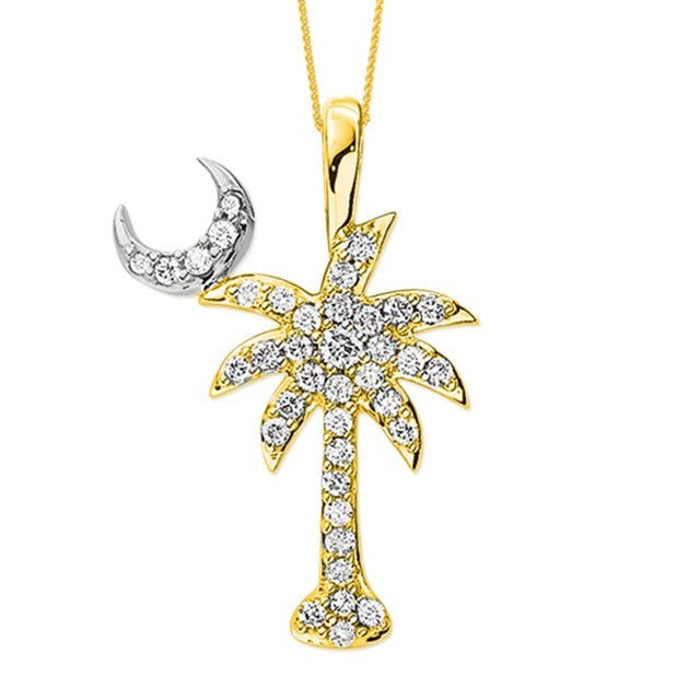 14K Yellow & White Gold Natural Diamond Palmetto Moon Pendant