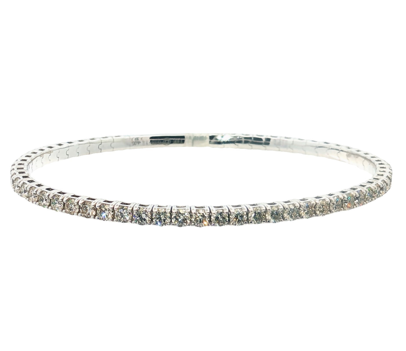 14K White Gold Natural Diamond Flexible Bangle Bracelet
