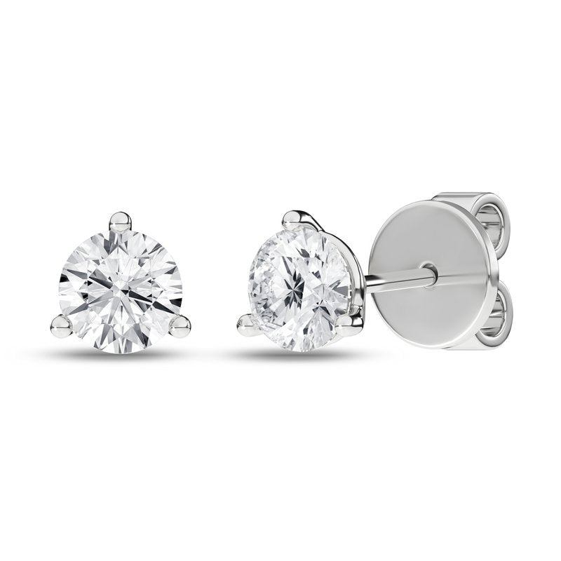 14K White Three Prong Martini Set Lab Grown Diamond Stud Earrings