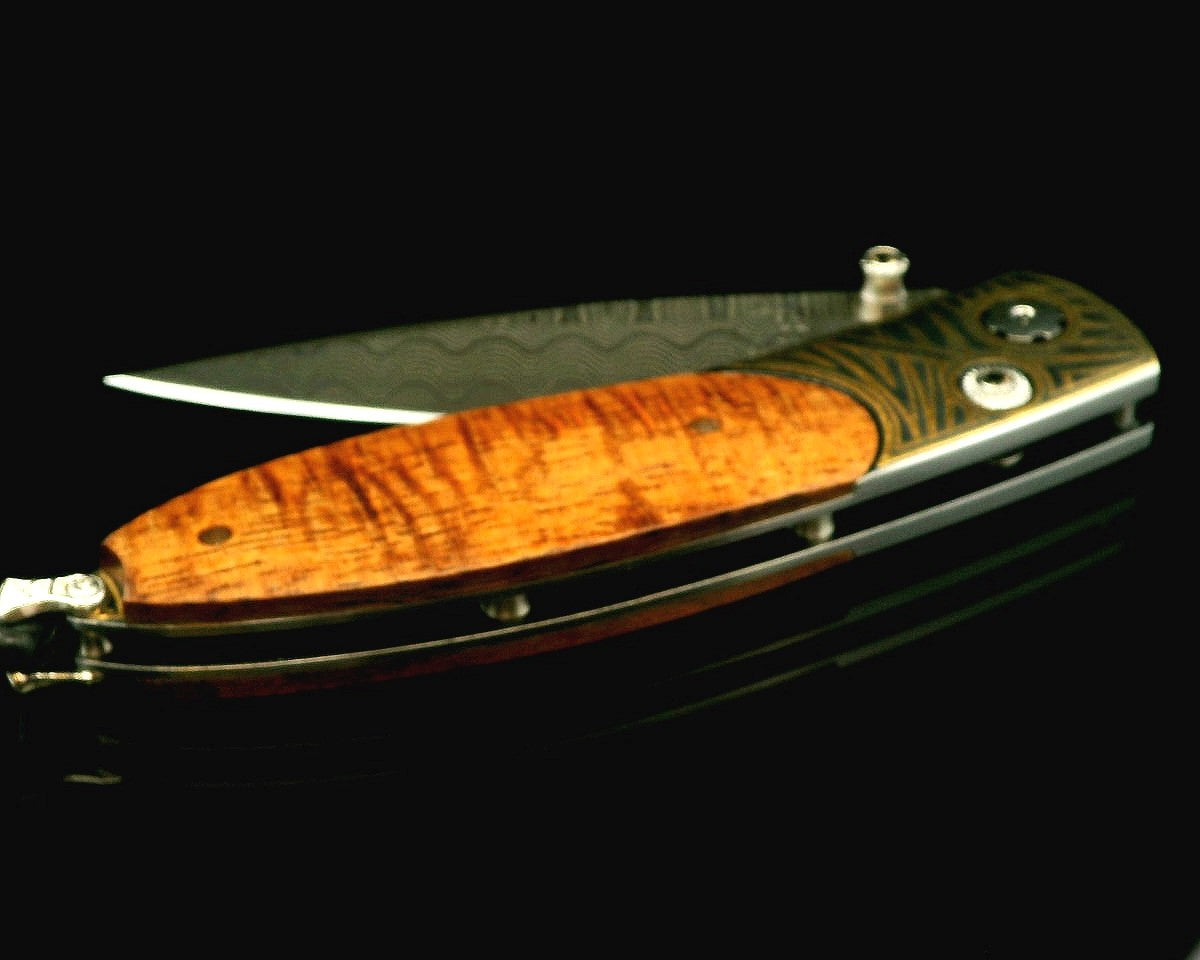 William Henry "SEA GRASS" Curly Koa Wood with Damascus Steel Blade