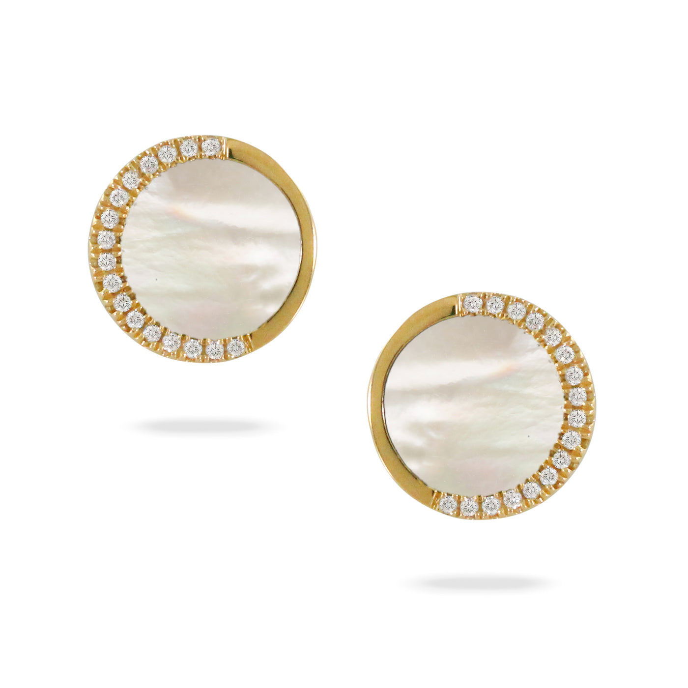 14K Yellow Mother of Pearl and Natural Diamond Stud Earrings