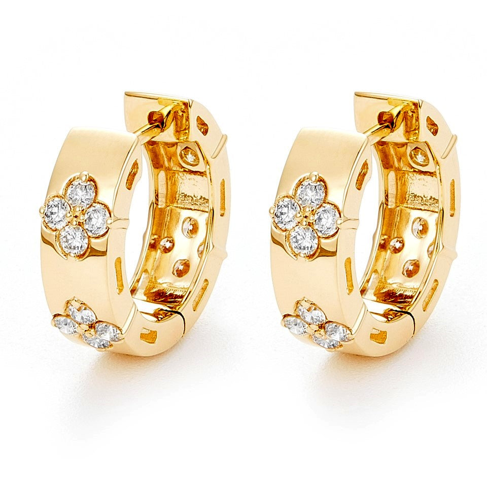 14K Yellow Gold Natural Diamond Huggie Earrings