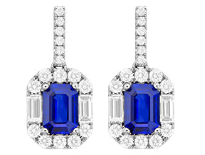 18K White Blue Sapphire and Natural Diamond Earrings