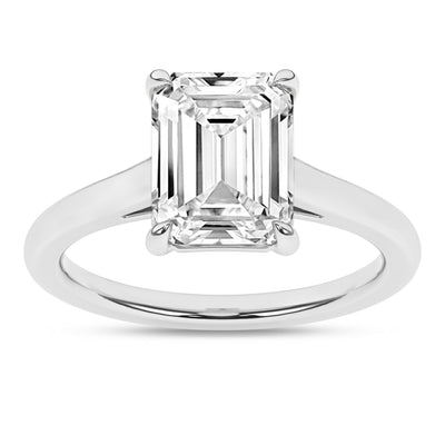 14K White Emerald Cut Lab Grown Diamond Solitaire Engagement Ring