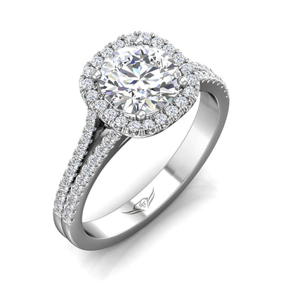 14K White Natural Diamond Semi-Mount Ring that accomodates a 6.50 mm Center