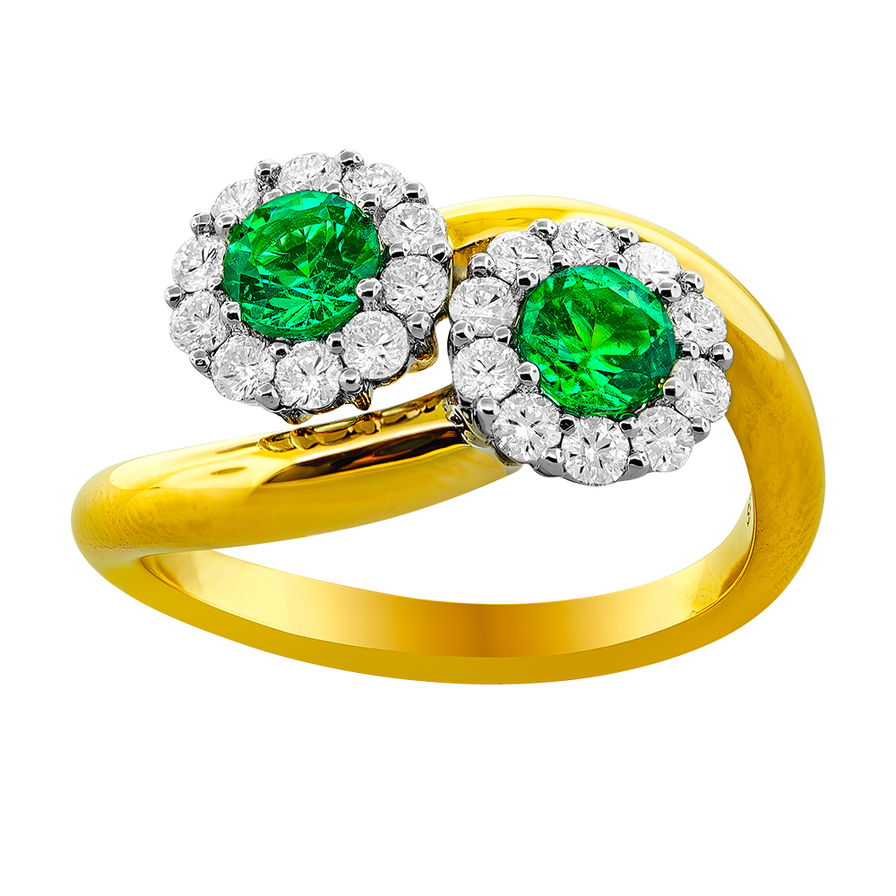 18K Yellow & White Contemporary Emerald and Natural Diamond Ring Size 6.5