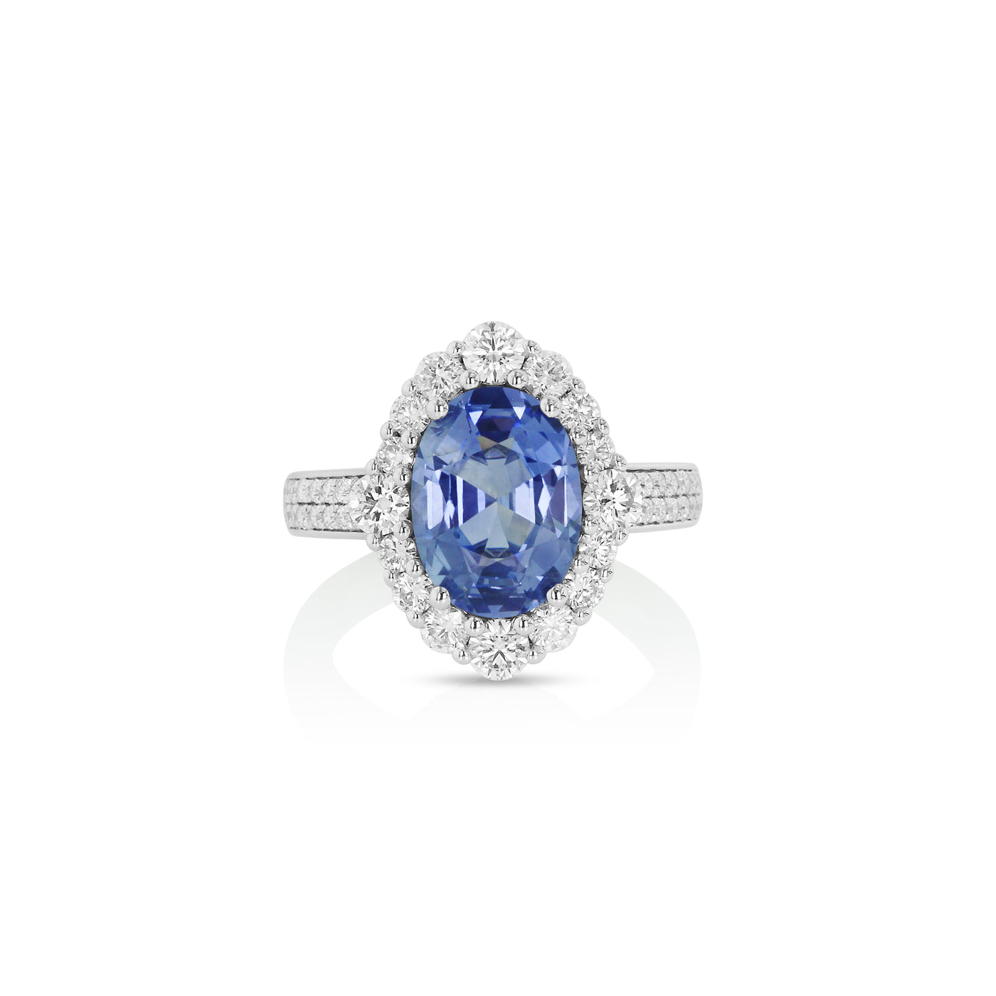 Platinum Halo Sapphire and Natural Diamond Ring Size 6.5