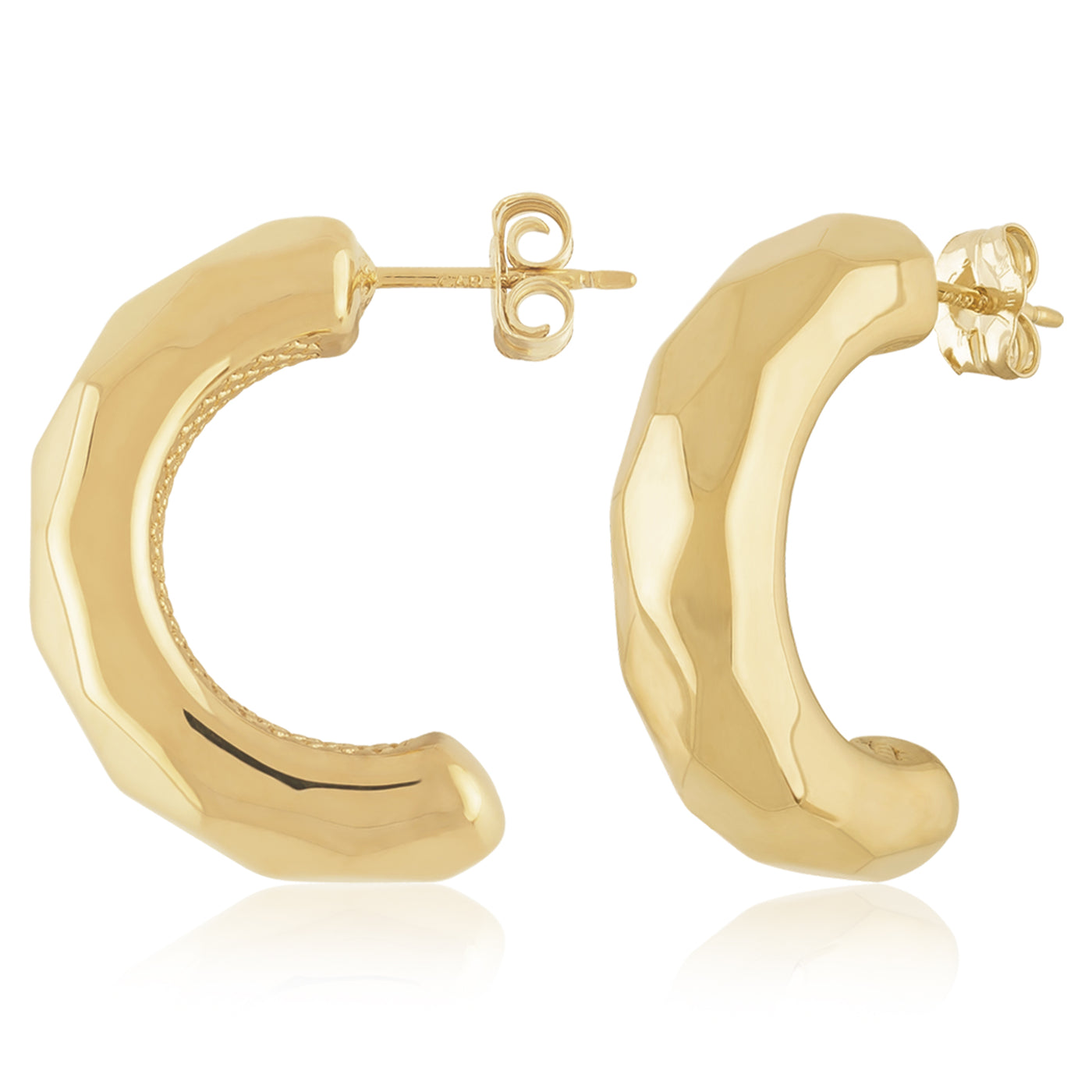 14K Yellow Faceted Half Hoop Earrings