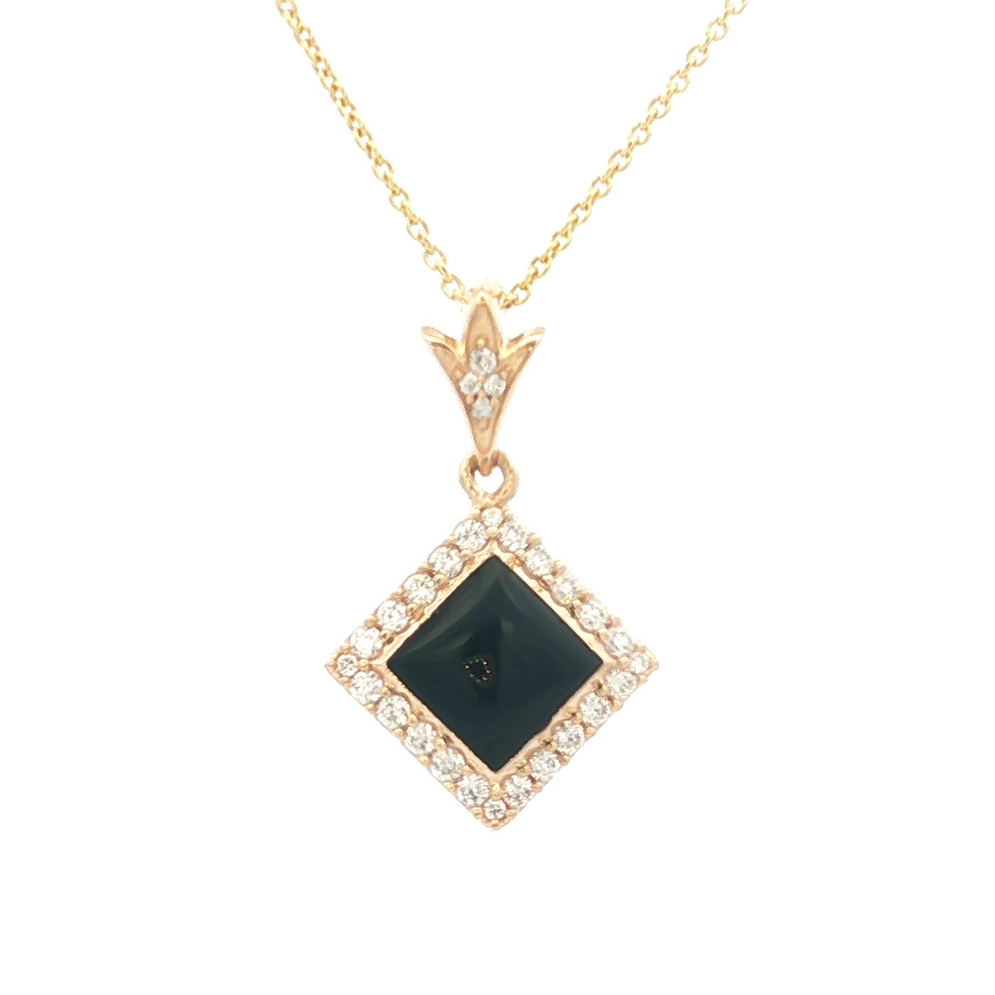14K Yellow Gold Natural Diamond and Black Onyx Necklace