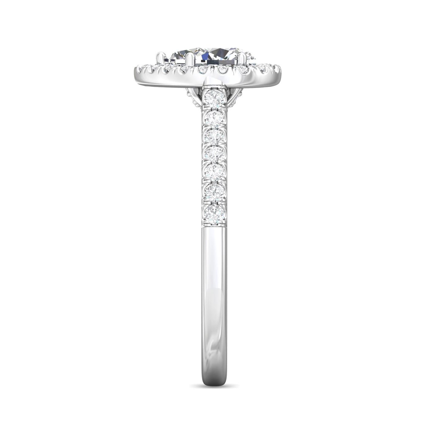 14K White Pear Natural Diamond Halo Engagement Ring