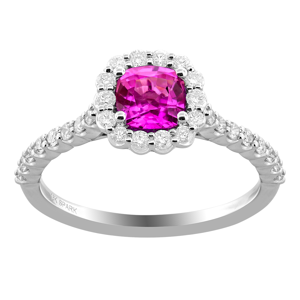 18K White Halo Pink Sapphire and Natural Diamond Ring Size 6.5