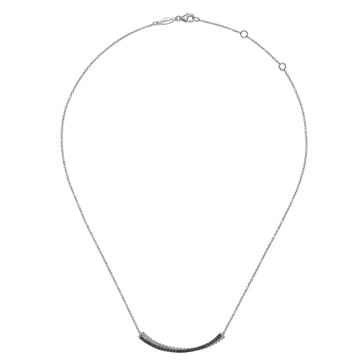 Sterling Silver Black Spinel Bar Necklace 18 inch