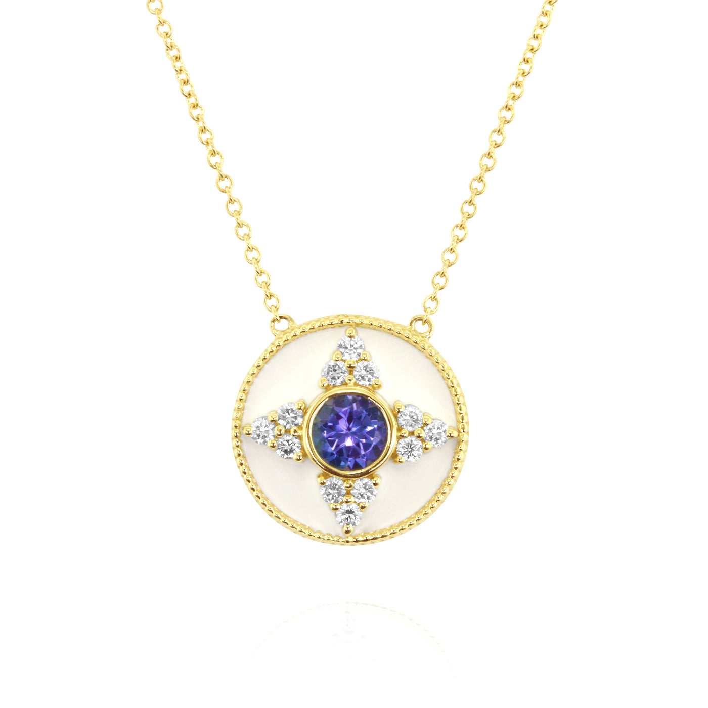 14K Yellow Tanzanite and Natural Diamond 18 inch Necklace