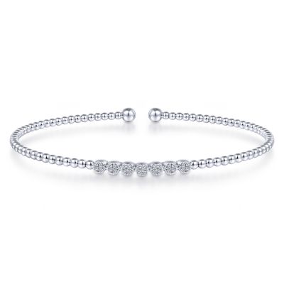 14K White Natural Diamond Cuff Bracelet
