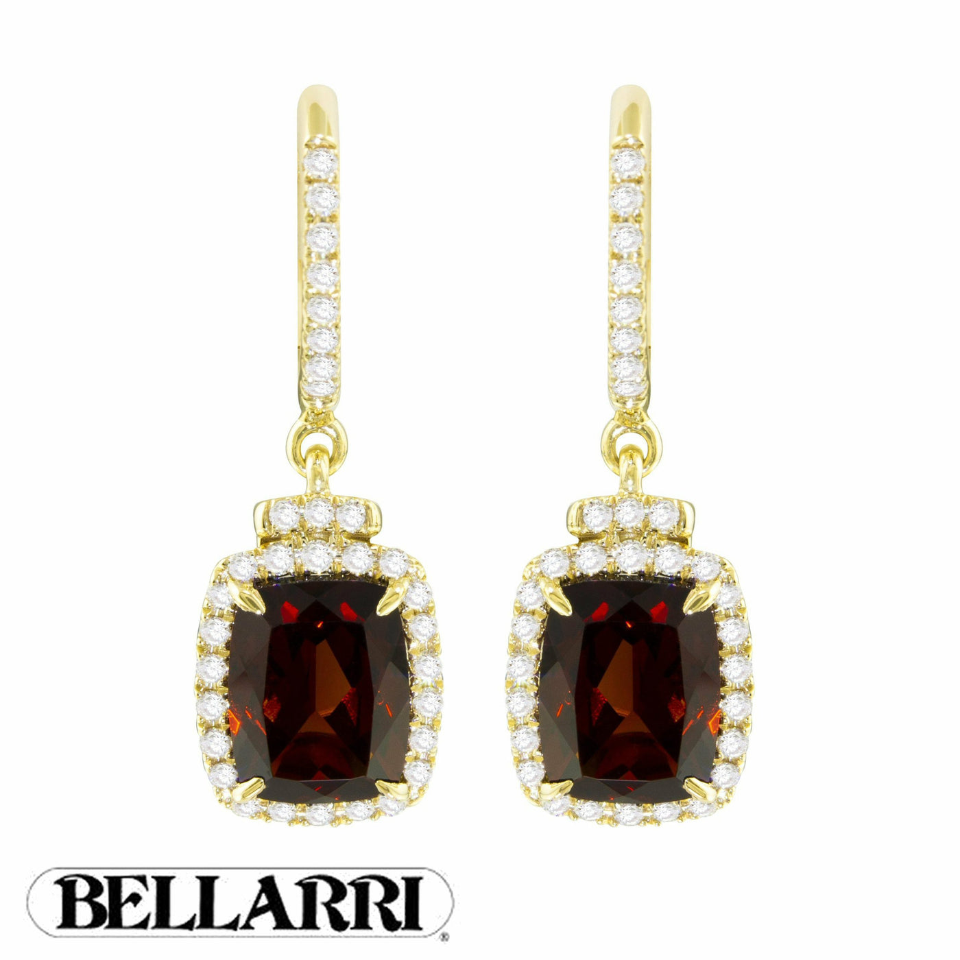 14K Yellow Garnet and Natural Diamond Dangle Earrings