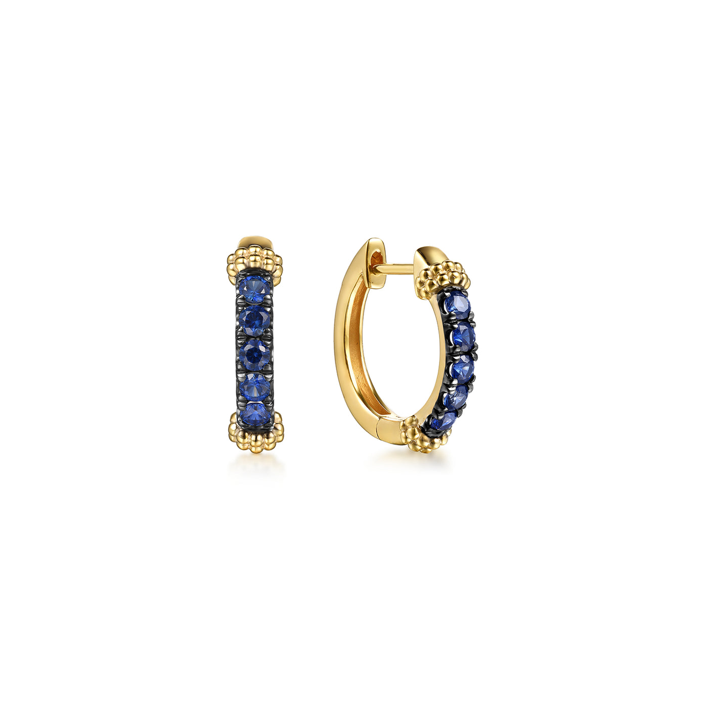14K Yellow Blue Sapphire Huggie Earrings