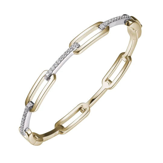 Sterling/18K Gold Finish Yellow & White Paper Clip Bracelet with Cubic Zirconium Size 7