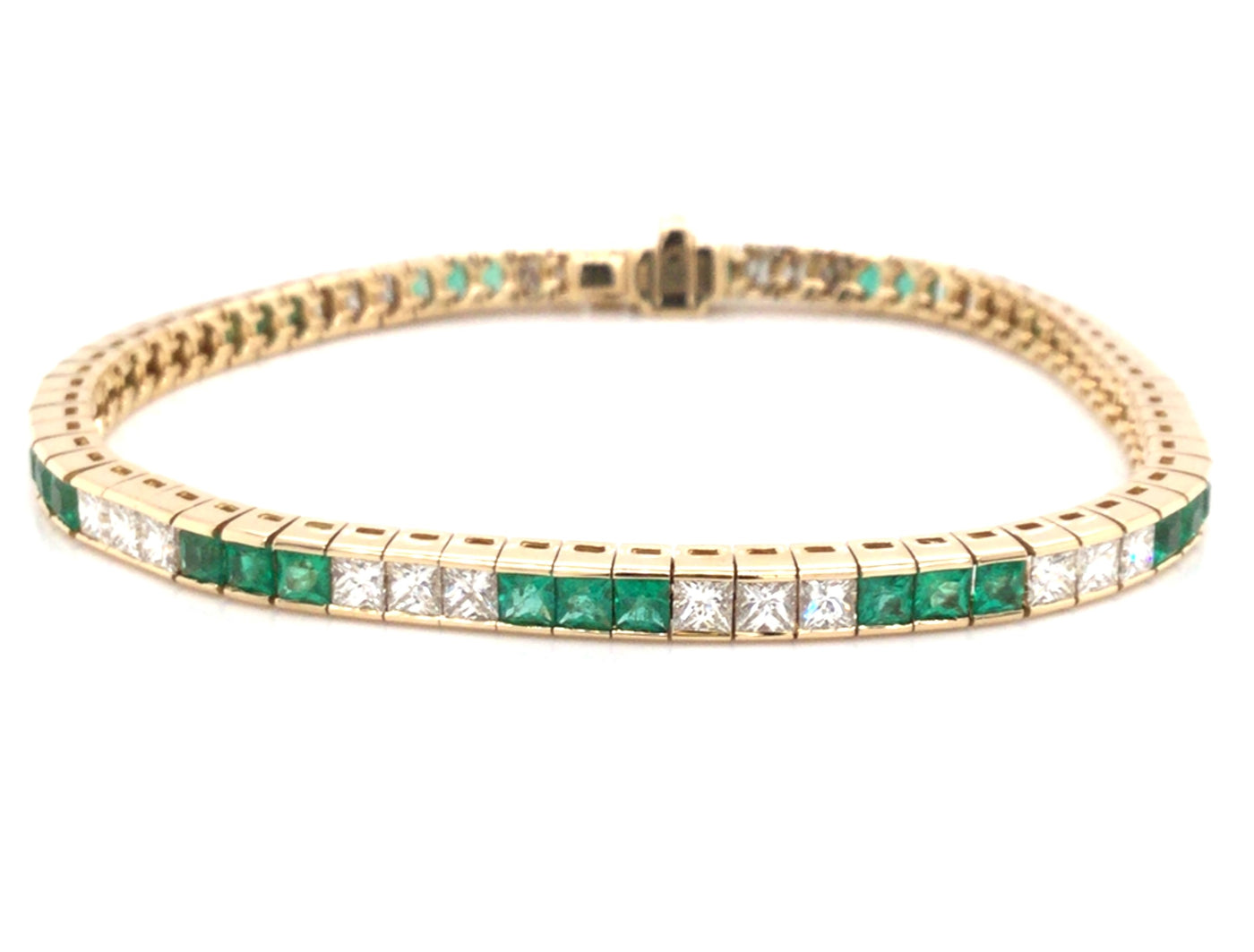 18K Yellow Emerald and Natural Diamond Tennis Bracelet