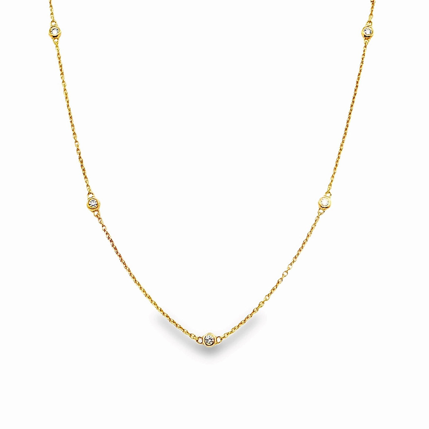 14K Yellow Gold Natural Diamond Station Necklace
