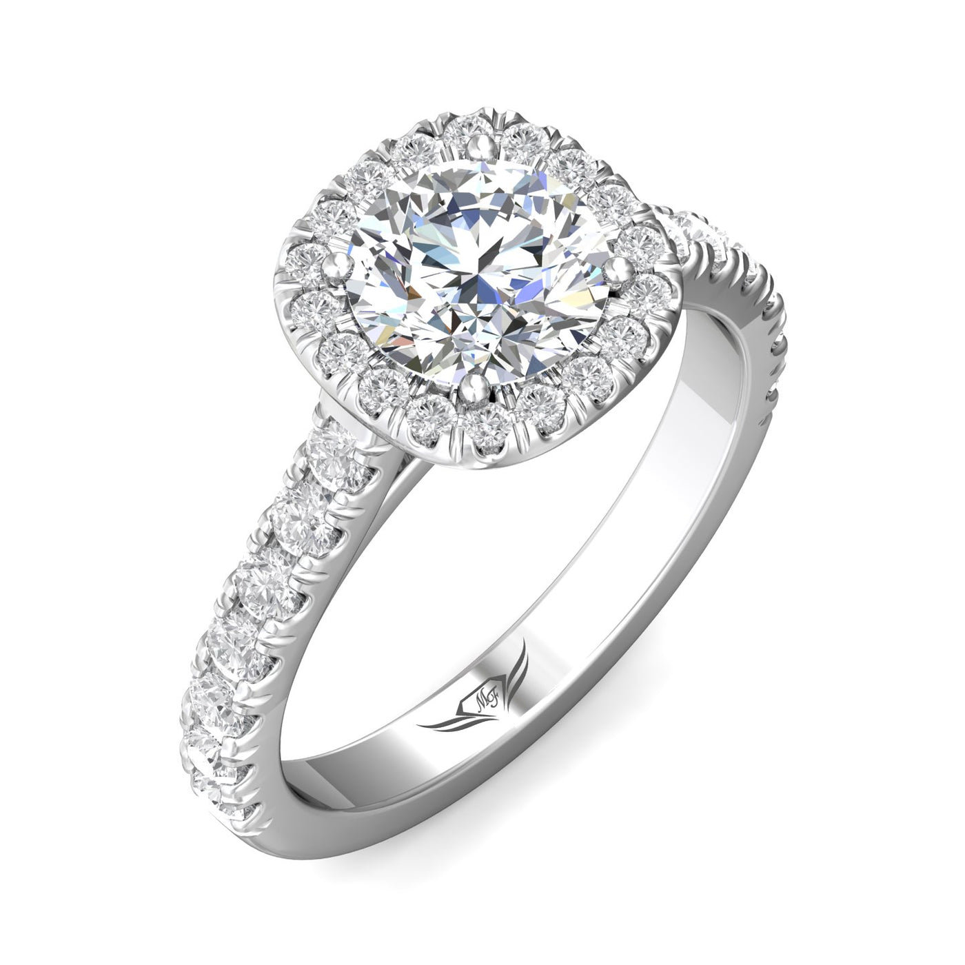 14K White Natural Diamond Semi-Mount Ring that accomodates a 7.00 mm Center