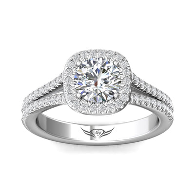 14K White Natural Diamond Semi-Mount Ring that accomodates a 6.50 mm Center