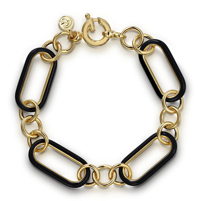 14K Yellow Open Link Black Enamel Bracelet