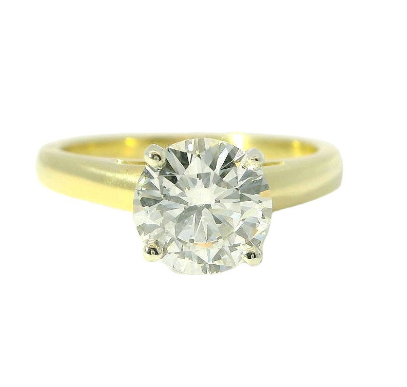 18K Yellow & White Round Brilliant Cut Natural Diamond Solitaire Engagement Ring