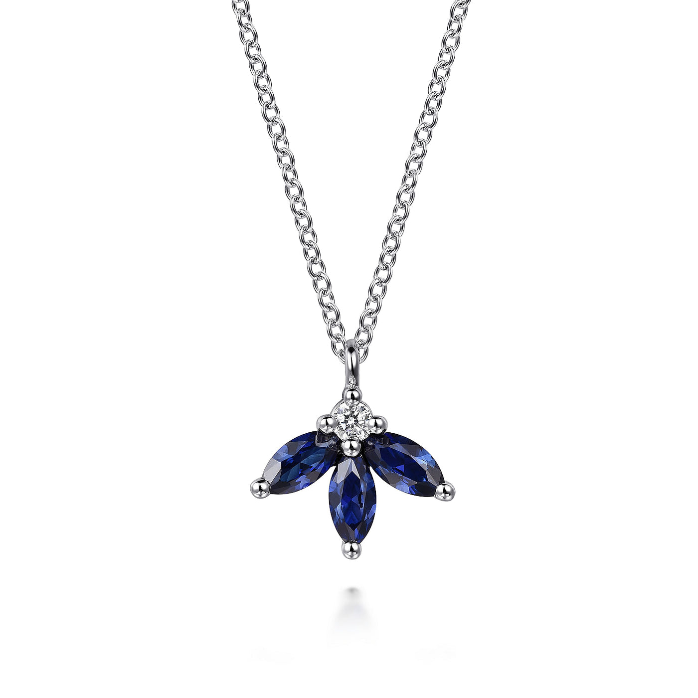 14K White Blue Sapphire and Natural Diamond 17.5 inch Necklace