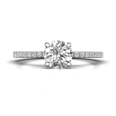 14K White Natural Diamond Semi-Mount Ring that accomodates a 6.50 mm Center