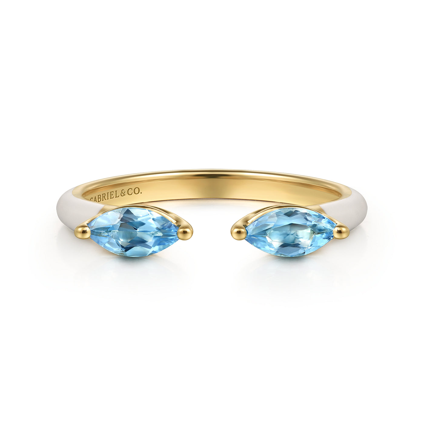 14K Yellow Open Stackable Blue Topaz and White Enamel Ring Size 6.5