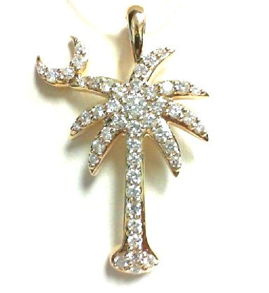 14K Yellow Natural Diamond Palm Tree w/Moon Pendant