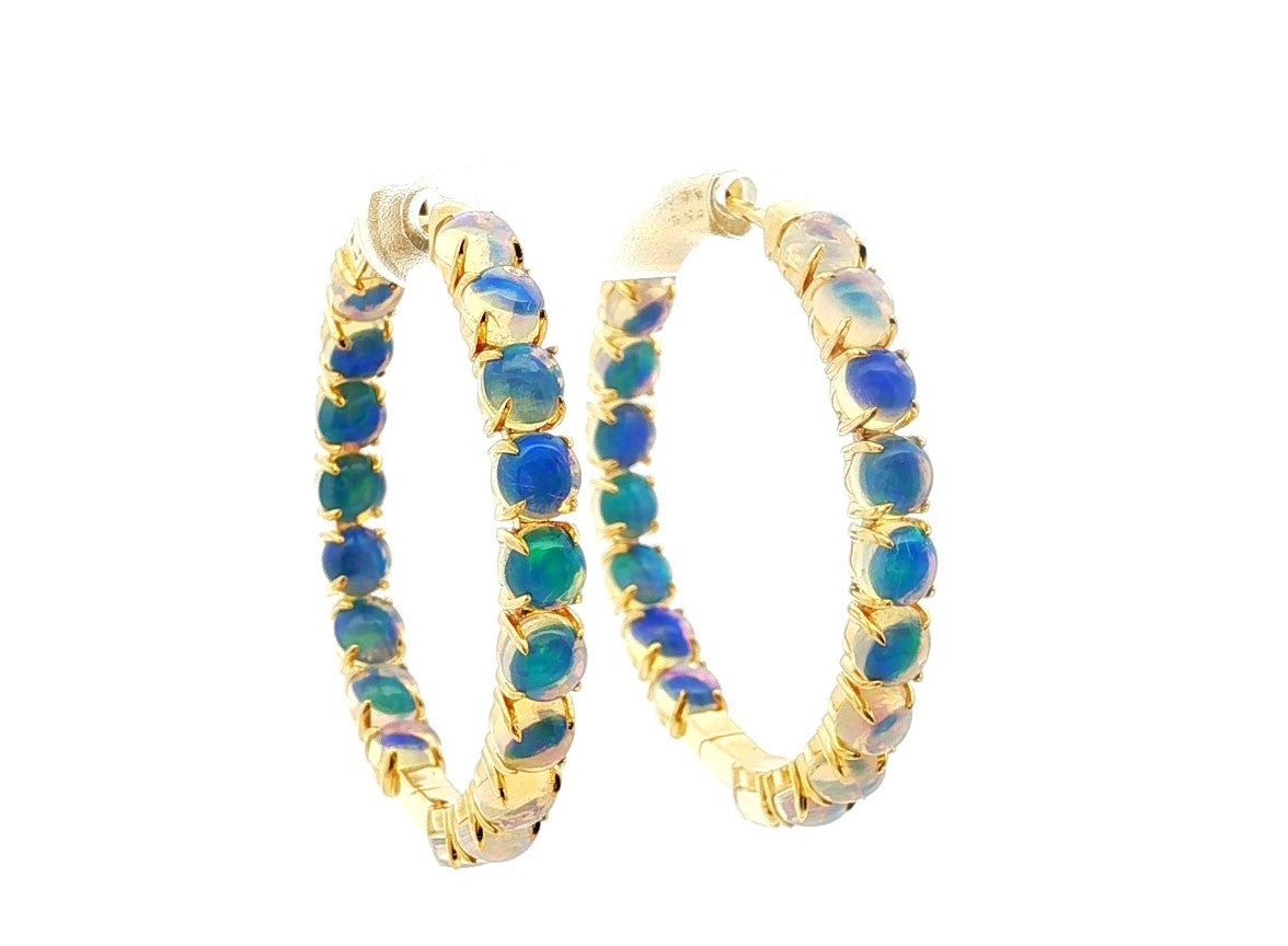 14K Yellow Opal Hoop Earrings