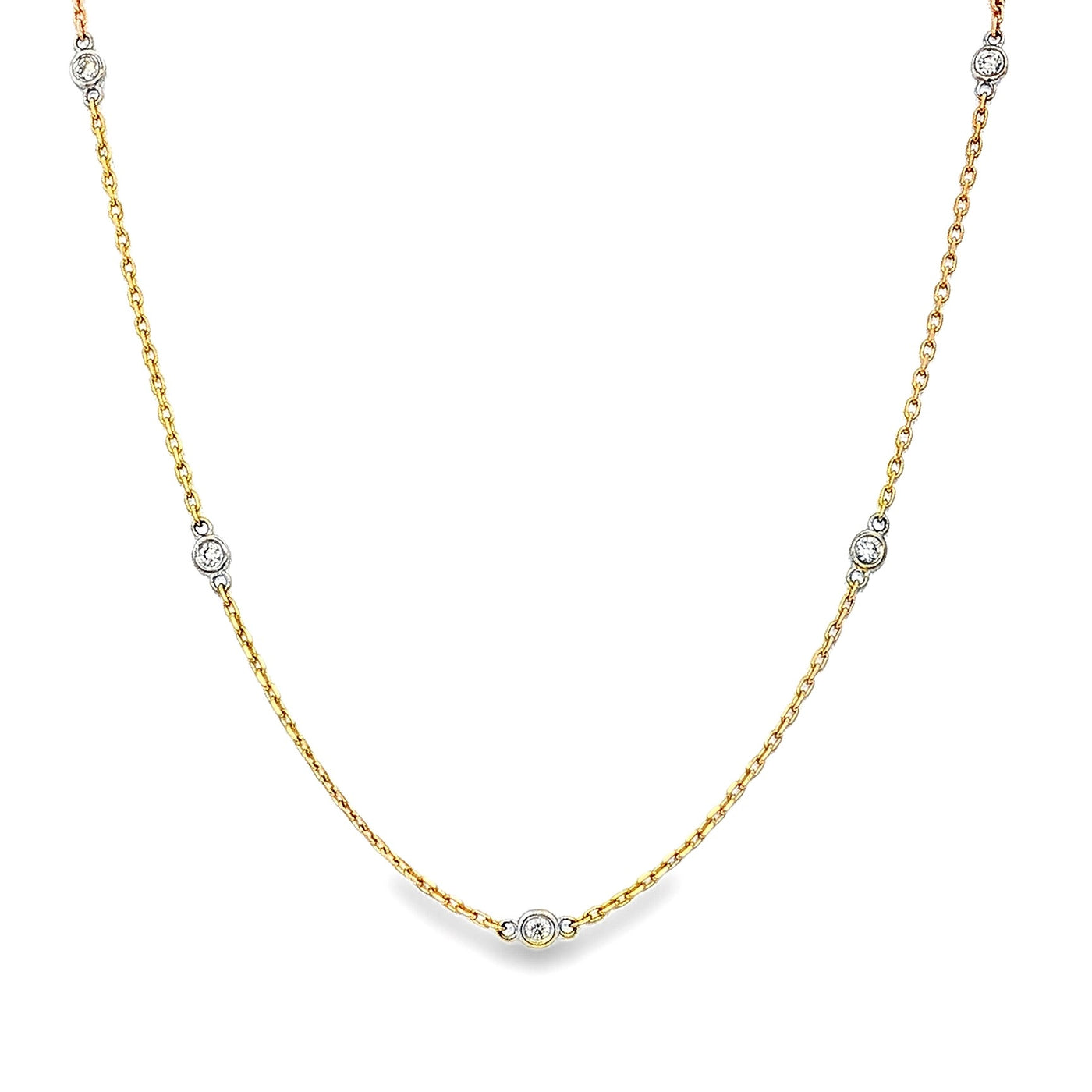 14K Yellow & White Gold Natural Diamond Station Necklace