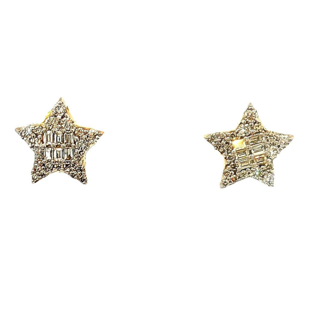 14K Yellow & White Gold Natural Diamond Star Stud Earrings