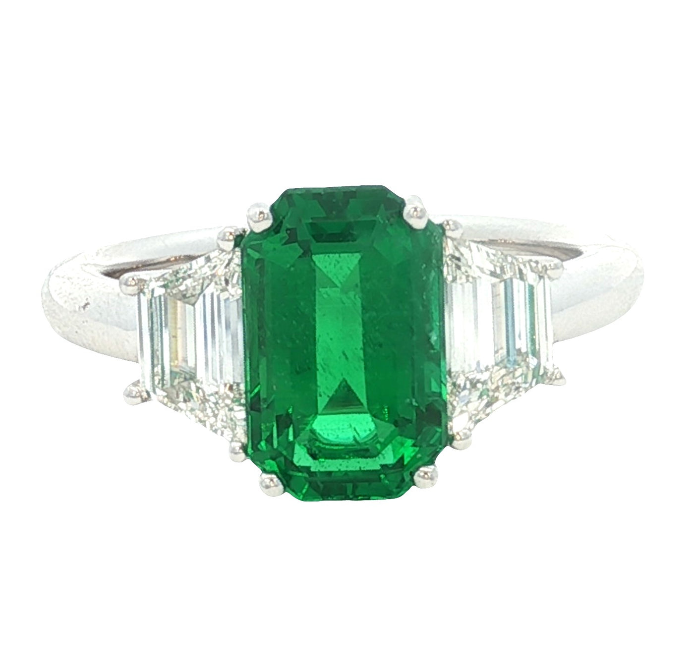 18K White Emerald and Natural Diamond Ring Size 6.5