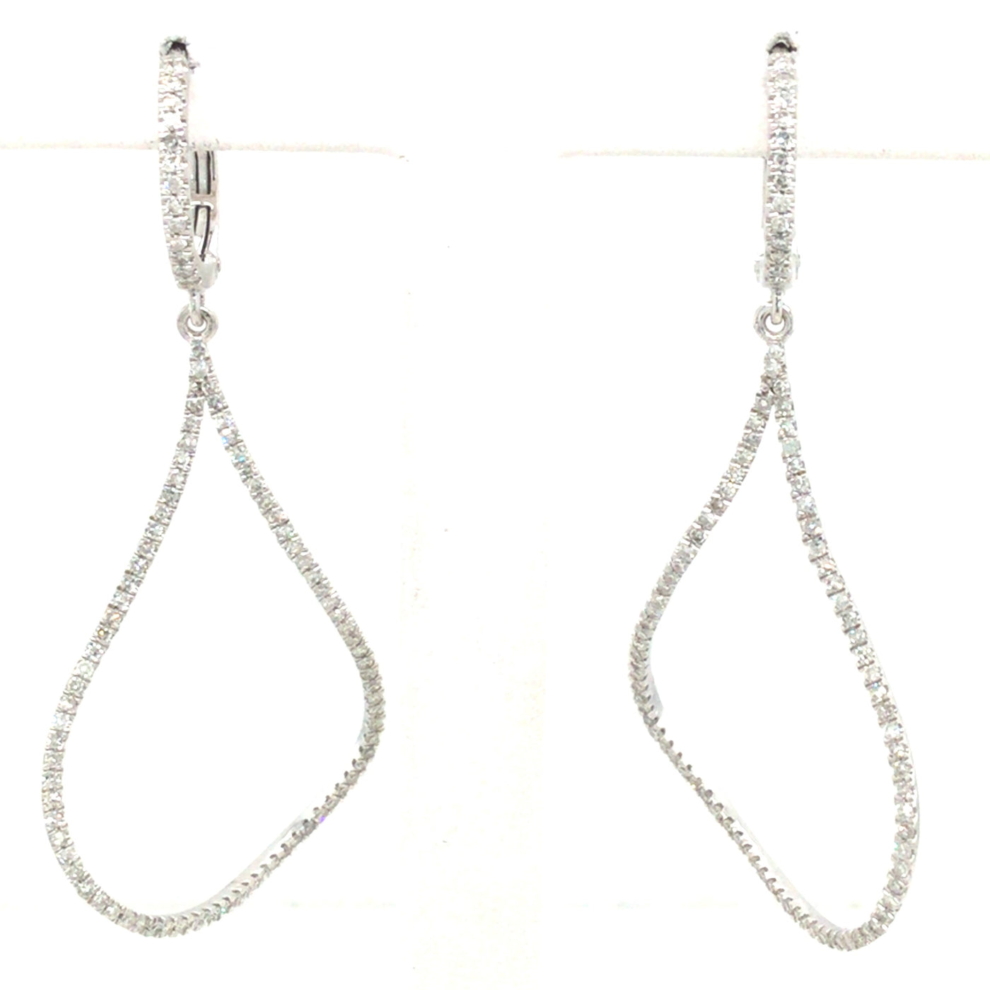 14K White Natural Diamond Dangle Earrings
